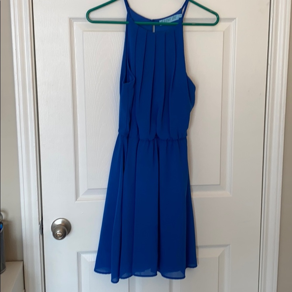 Francesca’s Blue Spaghetti Strap High-Neck Dress